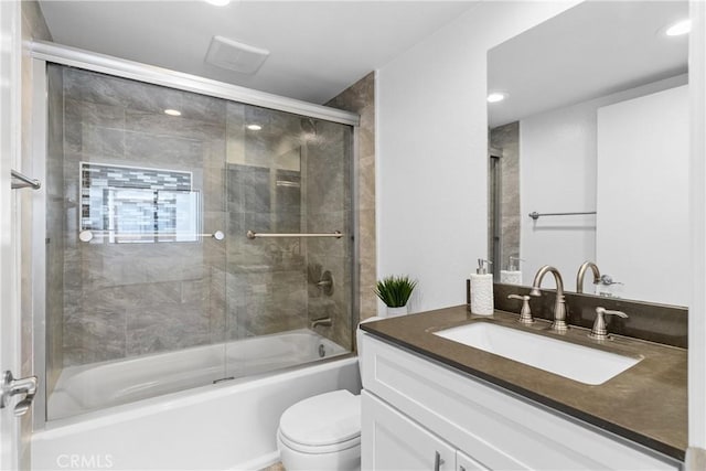 17117 S Vermont Ave Unit 132, Gardena, CA 90247 - full bath featuring vanity, toilet, bath / shower combo with glass door, and recessed lighting
