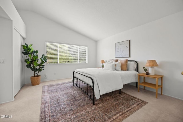 15254 Alyssas Ct, Moorpark, CA 93021 - bedroom with carpet flooring, vaulted ceiling, and baseboards