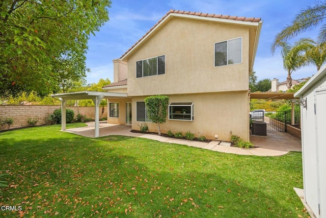 15254 Alyssas Ct, Moorpark, CA 93021 - rear view of house featuring a patio area, stucco siding, a tile roof, and a pergola