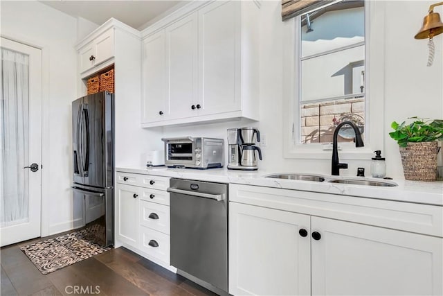 101 Via Almodovar, San Clemente, CA 92672 - kitchen with stainless steel appliances, a sink, white cabinets, and light stone counters