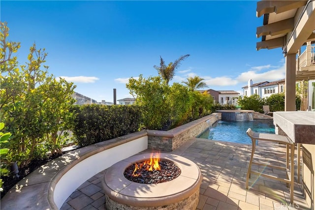 101 Via Almodovar, San Clemente, CA 92672 - view of swimming pool with an outdoor fire pit, a patio area, and an in-ground hot tub