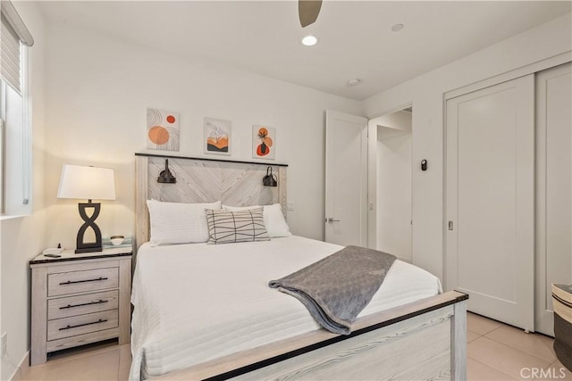 80281 Redstone Way, La Quinta, CA 92253 - bedroom featuring light tile patterned flooring, a closet, and recessed lighting