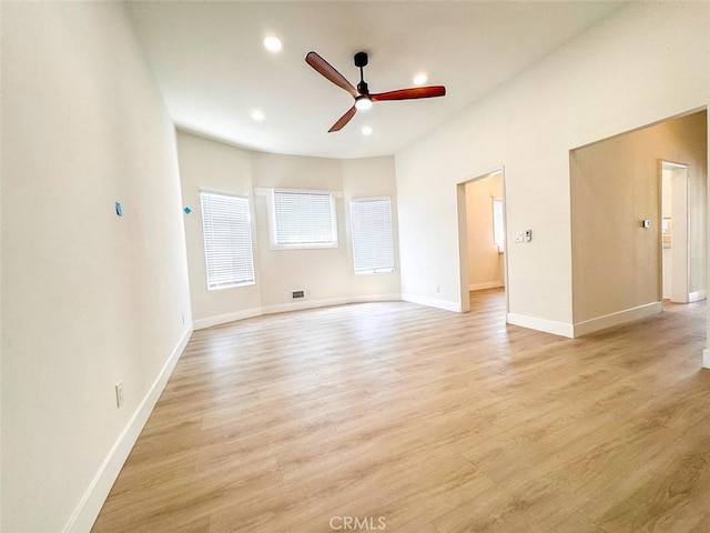 1051 W 18th St, Los Angeles, CA 90015 - spare room with a ceiling fan, light wood-type flooring, baseboards, and recessed lighting