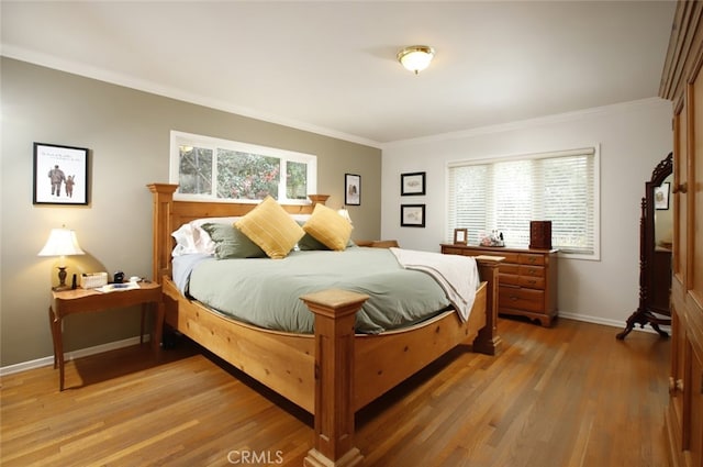 7235 Estepa Dr, Tujunga, CA 91042 - bedroom featuring ornamental molding, light wood finished floors, and baseboards