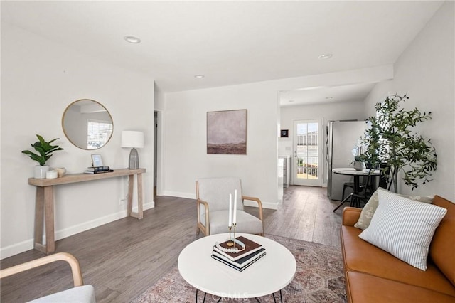 1108 Stanford Ave, Redondo Beach, CA 90278 - living room with wood finished floors, baseboards, and recessed lighting