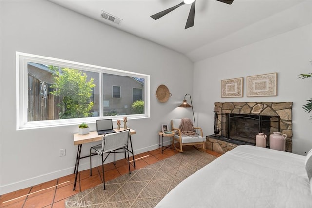 1848 Lave Ave, Long Beach, CA 90815 - bedroom featuring tile patterned flooring, a desk, baseboards, and vaulted ceiling