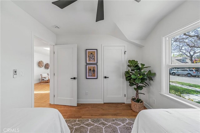 1848 Lave Ave, Long Beach, CA 90815 - bedroom with wood finished floors, baseboards, ceiling fan, and vaulted ceiling