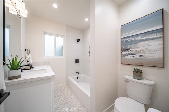 1848 Lave Ave, Long Beach, CA 90815 - bathroom with toilet, vanity, recessed lighting, shower / bath combination, and baseboards
