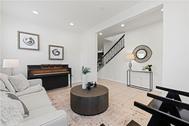 29015 Ridgecrest Ct, Valencia, CA 91354 - tiled living room with recessed lighting, stairs, and baseboards