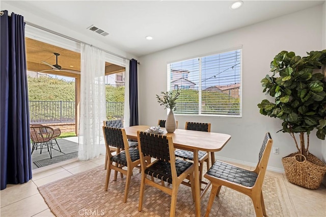 29015 Ridgecrest Ct, Valencia, CA 91354 - dining area with light tile patterned floors, recessed lighting, a ceiling fan, and baseboards