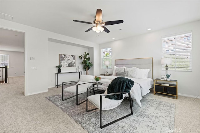 29015 Ridgecrest Ct, Valencia, CA 91354 - carpeted bedroom featuring multiple windows, baseboards, recessed lighting, and ceiling fan