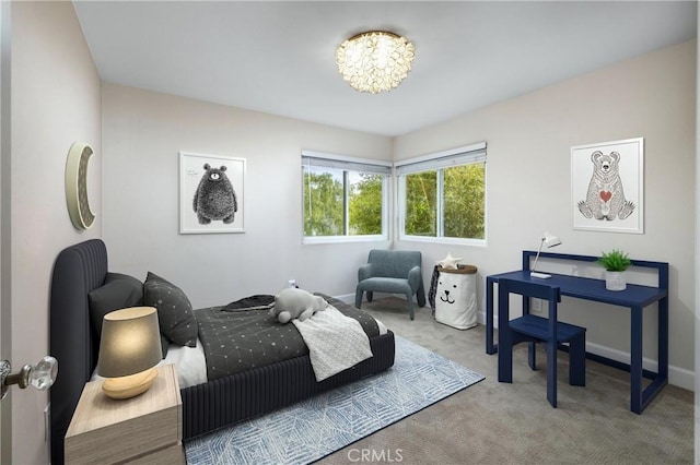 16561 Wanderer Ln, Huntington Beach, CA 92649 - bedroom with a chandelier, carpet flooring, and baseboards