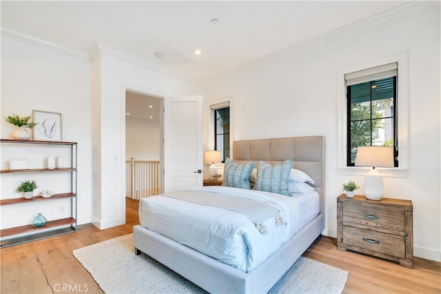 2001 Oak Ave, Manhattan Beach, CA 90266 - bedroom with crown molding, light wood finished floors, recessed lighting, and baseboards
