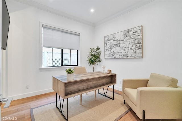 2001 Oak Ave, Manhattan Beach, CA 90266 - home office featuring baseboards, ornamental molding, wood finished floors, and recessed lighting