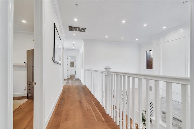 2001 Oak Ave, Manhattan Beach, CA 90266 - hall with light wood-type flooring, ornamental molding, and recessed lighting