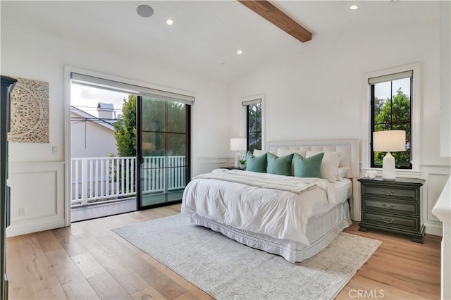 2001 Oak Ave, Manhattan Beach, CA 90266 - bedroom with access to outside, multiple windows, a wainscoted wall, light wood-type flooring, and a decorative wall