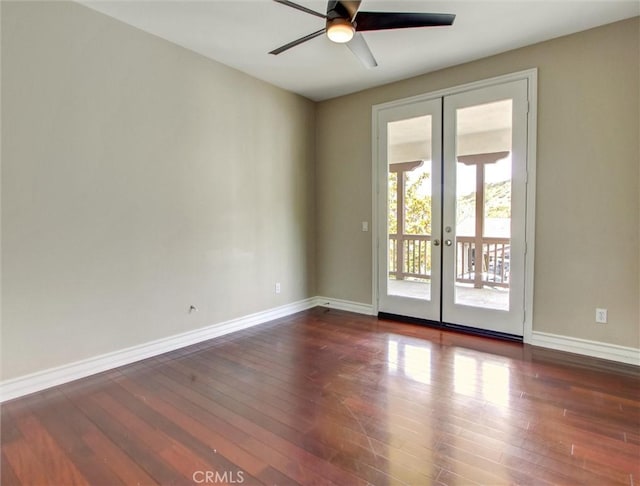 2237 Sageleaf Cir, Corona, CA 92882 - spare room featuring french doors, ceiling fan, dark wood-style floors, and baseboards