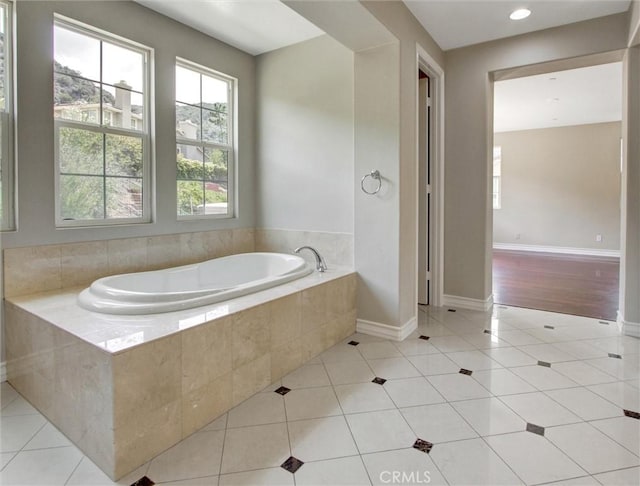 2237 Sageleaf Cir, Corona, CA 92882 - bathroom with a garden tub, tile patterned floors, baseboards, and recessed lighting