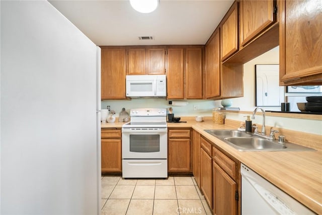 5631 Lake Park Way Unit 2, La Mesa, CA 91942 - kitchen with white appliances, a sink, light tile patterned flooring, light countertops, and brown cabinets