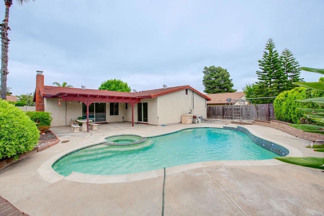 9336 Nalini Ct, Santee, CA 92071 - view of swimming pool featuring a patio, a fenced backyard, a pool with connected hot tub, and a gate
