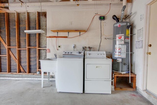 9336 Nalini Ct, Santee, CA 92071 - laundry area featuring strapped water heater and washer and clothes dryer