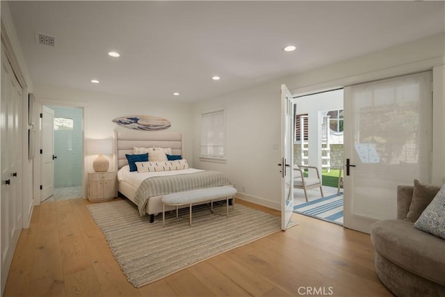 2104 Flournoy Rd, Manhattan Beach, CA 90266 - bedroom featuring access to outside, light wood finished floors, recessed lighting, and baseboards