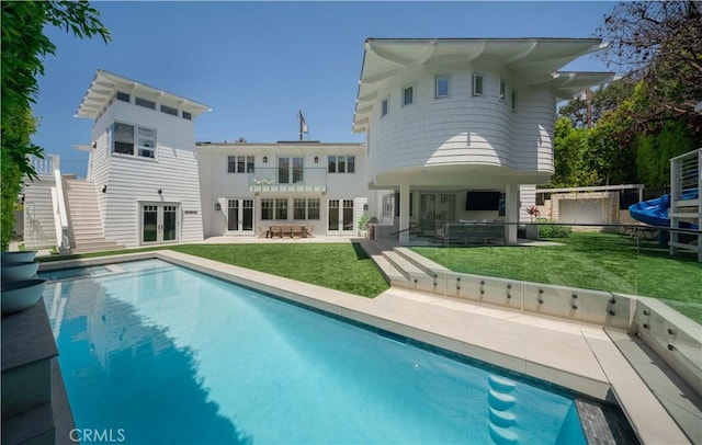 2104 Flournoy Rd, Manhattan Beach, CA 90266 - back of house with french doors, a patio, and a pool with connected hot tub
