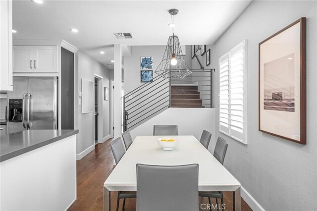 3440 Lemon Ave, Long Beach, CA 90807 - dining area featuring stairway, baseboards, dark wood-style floors, and recessed lighting