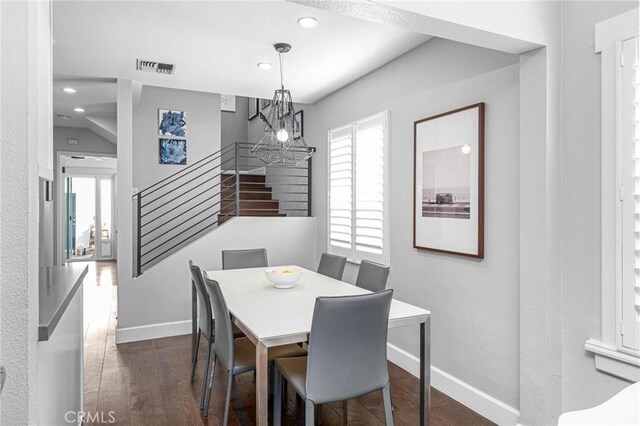 3440 Lemon Ave, Long Beach, CA 90807 - dining room with stairway, dark wood-style floors, baseboards, and recessed lighting