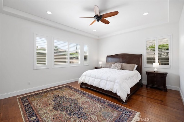 44774 Pride Mountain St, Temecula, CA 92592 - bedroom with hardwood / wood-style floors, recessed lighting, baseboards, and a ceiling fan