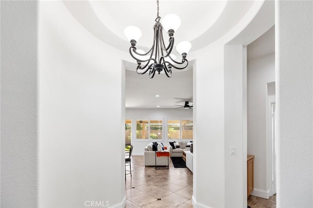 44774 Pride Mountain St, Temecula, CA 92592 - hall featuring a chandelier, light tile patterned floors, and baseboards