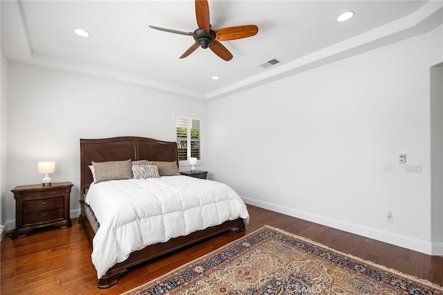 44774 Pride Mountain St, Temecula, CA 92592 - bedroom featuring baseboards, hardwood / wood-style flooring, recessed lighting, and a ceiling fan