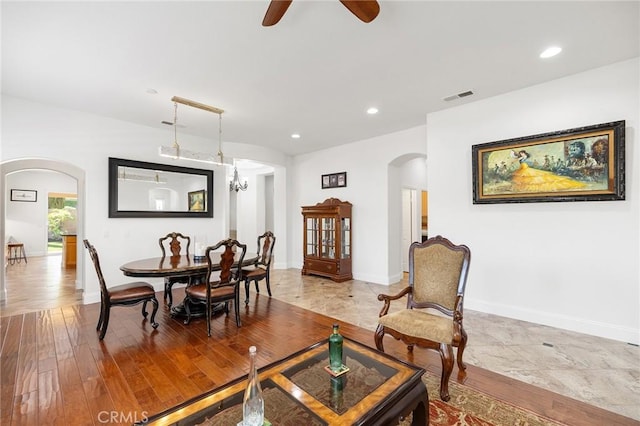 44774 Pride Mountain St, Temecula, CA 92592 - living room with arched walkways, recessed lighting, and a ceiling fan
