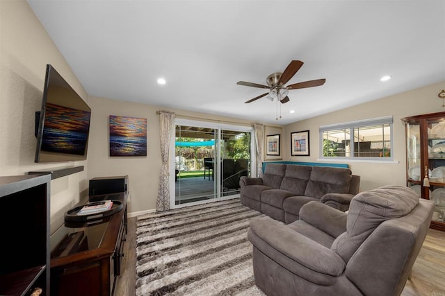 5680 Wendi St, La Mesa, CA 91942 - living room with a ceiling fan, wood finished floors, recessed lighting, and baseboards