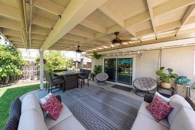 5680 Wendi St, La Mesa, CA 91942 - wooden deck with an outdoor hangout area, a ceiling fan, and outdoor dining area