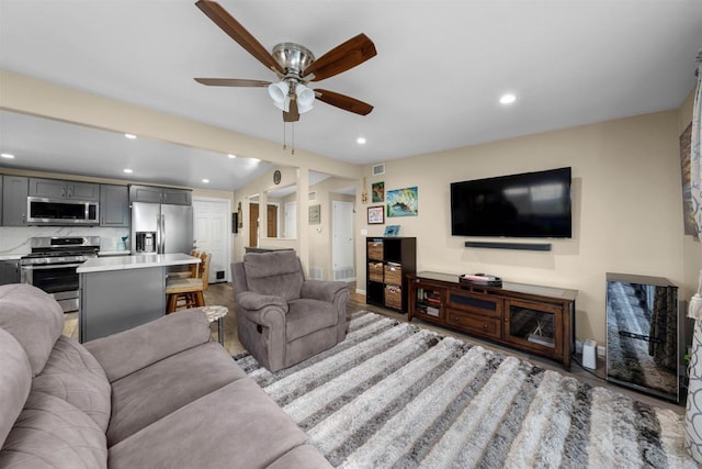 5680 Wendi St, La Mesa, CA 91942 - living area with recessed lighting, ceiling fan, baseboards, and wood finished floors