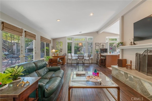 3818 Hayvenhurst Ave, Encino, CA 91436 - living room with dark wood-type flooring, recessed lighting, and french doors