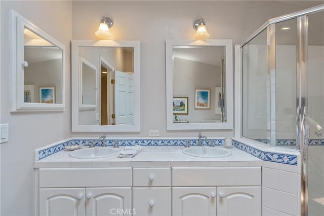 3818 Hayvenhurst Ave, Encino, CA 91436 - bathroom with double vanity and a stall shower
