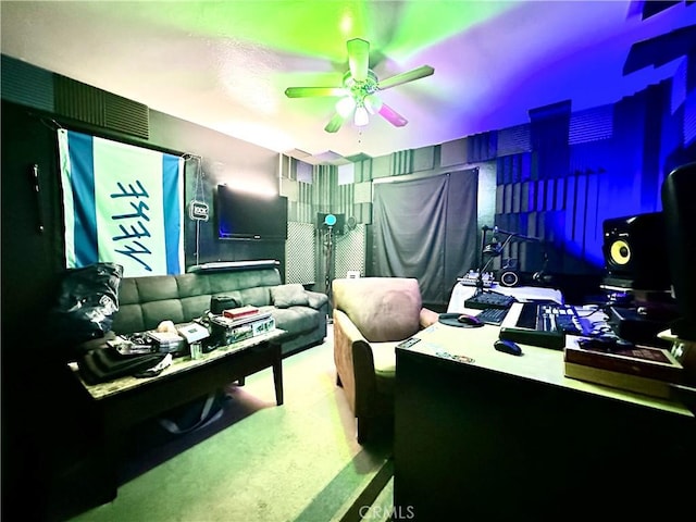 828 W 23rd St, Merced, CA 95340 - home office with a ceiling fan and carpet floors