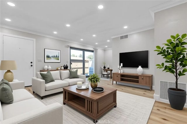 1425 Forest Glen Dr Unit 159, Hacienda Heights, CA 91745 - living area featuring crown molding, recessed lighting, light wood-style flooring, and baseboards