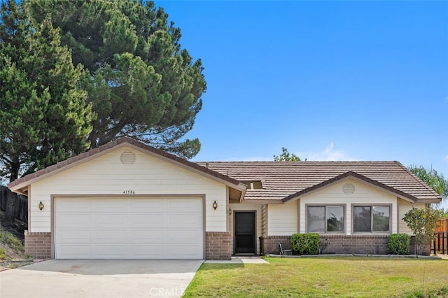 41586 Zinfandel Ave, Temecula, CA 92591 - single story home with brick siding, driveway, an attached garage, and a tiled roof