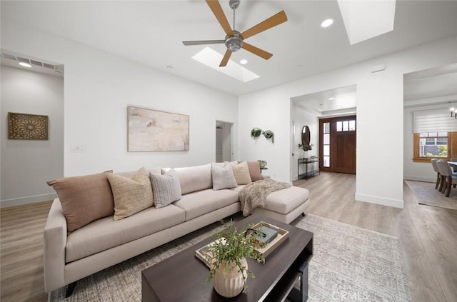 313 Myrtle Dr, Arroyo Grande, CA 93420 - living room featuring a skylight, ceiling fan, plenty of natural light, and recessed lighting