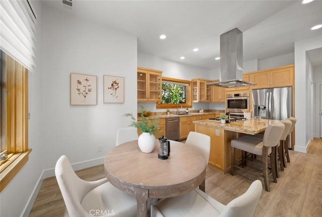 313 Myrtle Dr, Arroyo Grande, CA 93420 - dining space featuring baseboards, recessed lighting, and light wood-type flooring