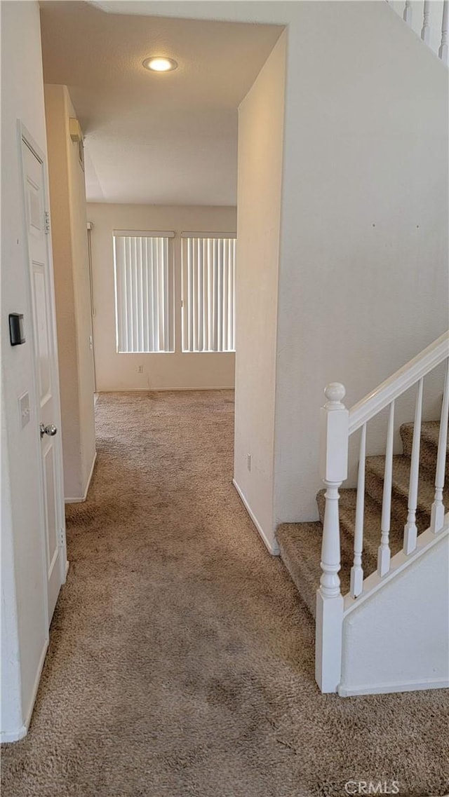 241 Exeter Way, Corona, CA 92882 - hall with carpet flooring, recessed lighting, baseboards, and stairway