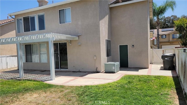 241 Exeter Way, Corona, CA 92882 - back of house with central AC unit, stucco siding, a patio area, and a pergola