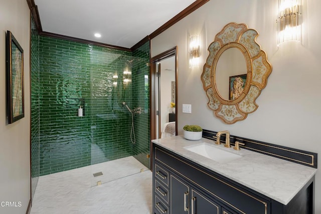 2384 E Orange Grove Blvd, Pasadena, CA 91104 - full bath featuring vanity, a stall shower, crown molding, and recessed lighting