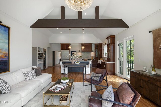 2384 E Orange Grove Blvd, Pasadena, CA 91104 - living area featuring light wood-style flooring and a chandelier
