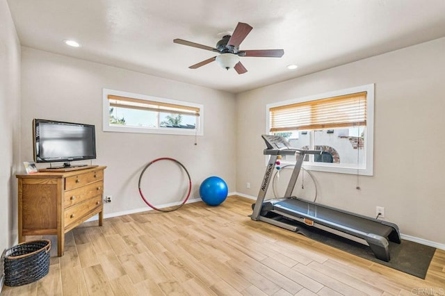 1923 Hidden Mesa Rd, El Cajon, CA 92019 - exercise area with plenty of natural light, light wood-type flooring, baseboards, and recessed lighting