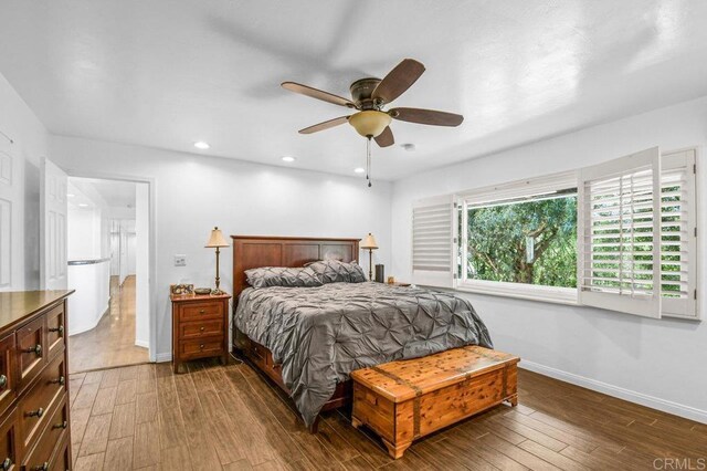 1923 Hidden Mesa Rd, El Cajon, CA 92019 - bedroom with dark wood-type flooring, recessed lighting, and a ceiling fan