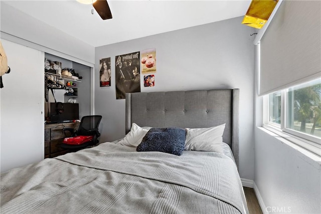 39985 Falcon Way, Murrieta, CA 92562 - bedroom featuring wood finished floors, a closet, a ceiling fan, and baseboards